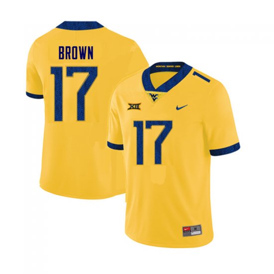 Men's West Virginia Mountaineers NCAA #17 Sam Brown Yellow Authentic Nike Stitched College Football Jersey TB15H31OC